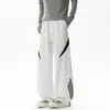 Pantalones de chándal a rayas de bloques de color de peso pesado estilo americano, unisex, colección de otoño, pantalones casuales retro blancos y grises, pantalones largos de pierna recta holgados de moda
