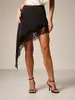 Moderna falda midi de cintura alta asimétrica con patchwork de encaje y diseño de dobladillo inclinado, con un estampado elegante, popular en los mercados transfronterizos europeos y americanos