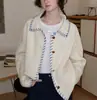 Cardigan de Lã 100% Tricotado à Mão com Cor Contrastante Iceland Blue Iceland'650G de Alto Peso para Mulheres