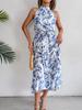 Vestido Europeo y Americano Amazon 2025 Halter con Lazo en la Espalda Dobladillo Irregular Estampado Floral con Cinturón