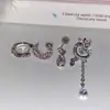 Pendientes de Borla Gotas de Luna Rosa Brillantes Lindos Juveniles Acero de Titanio en Capas Ear Cuff Tachuelas para Hélice Auricular Tachuelas para Oreja