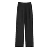 Calça reta preta para mulheres, nova coleção primavera/verão 2026, cintura alta, fluida, perna larga, casual, calça versátil, adequada para mulheres plus size, calça de alfaiataria longa