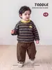 Atuendo de invierno elegante y moderno para niños, top de bebé niño a rayas con dibujos animados y tirantes desmontables, ropa de invierno para niños