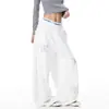 Calça Jogger Casual com Padrão de Estrelas de Strass Estilo Americano para Mulheres, Calça Esportiva Solta de Perna Larga com Forro de Fleece para Outono e Inverno, Calça de Dança Jazz