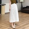 ¡Extremadamente Cómodo! [Anti-Arrugas] Falda Larga Ligera de Super Algodón con Un Botón, Falda Recta Simple y Elegante con Corte en A que Cubre la Figura