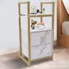 Suministro Directo Transfronterizo Gabinete de Noche para Dormitorio Patrón de Mármol MDF Mesa Lateral para Sofá Estante Metálico Dorado Se Puede Reconfigurar