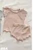 ¡Conjunto Suave y Cómodo! Nueva Ropa Infantil Estilo Coreano 26 Verano Bebé Niña Color Liso Conjunto de Dos Piezas