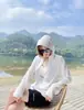 Capa de Vinil Roupas com Proteção Solar para Mulheres Verão Xale de Seda de Gelo Chapéu de Aba Larga Casaco Slim Respirável Yoga Coelho Roupas de Proteção Solar
