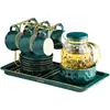 Juego de Tazas de Cerámica de Alta Gama para Uso Doméstico, Tazas de Té, Tazas de Café, Jarra Transparente de Vidrio para Jugos y Agua Fría para la Sala de Estar, Tetera Transparente