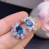 Brincos de Topázio Azul Londres Puro Natural com Cor Azul Londres Ultra-Profunda 6*8mm, Prata 925 Incrustada com Precisão