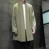 Novo Cardigan Jaqueta Masculino Estilo Chinês de Comprimento Médio com Lapela e Amarração de Tecido de Algodão e Linho Estilo Chinês Solto Zen Cerimônia do Chá Roupa de Fora Casual