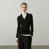 Suéter Feminino Yangzi Fio Fino Ultra Fino 100% Lã Pura com Meio Zíper Gola Alta Slim Fit Malha Canelada Suéter Base