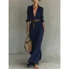 Nuevo Vestido Elegante y Sexy de Otoño de Color Sólido con Pliegues Irregulares y Cinturón