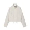 ZA Ropa de Mujer de Comercio Exterior Transfronterizo Europa AliExpress Venta Caliente Dobladillo con Cordón Moda Versátil Cuello Alto Chaqueta de Cuadros Pequeños