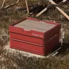 Caja plegable para acampar con tapa y asa de madera, Caja de almacenamiento plegable, Color personalizable, Impresión de logotipo, Caja de regalo navideño