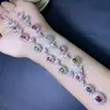Pulsera de Plata de Ley S925 Incrustada con Turmalina Natural Colorida para Mujer, Joyería de Turmalina Fresca, Joya de Piedra Natural Colorida al por Mayor