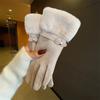 Guantes Calientes Estilo Japonés y Coreano Estilo Chanel Lana para Mujer Boca Cachemir Importado Guantes Forrados de Felpa Tacto Grueso Hebilla de Cinturón Montar Conducir