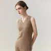 Camisole de Malha 100% Caxemira Kang Sai Ni para Mulheres Decote V Ajuste Slim Costela Vertical Valoriza Camisa Interna Camisa de Camada