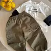 Pantalones Largos para Niños 2026 Otoño Nueva Llegada Niños y Niñas Color Sólido Bolsillo Pantalones Cargo Bebé Cordón Pantalones Jogger Infantiles de Moda
