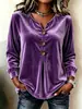 2026 Comercio Exterior Transfronterizo Europeo y Americano Amazon Nuevo Estilo para Mujer Elegante Cuello en V Botones Manga Larga Terciopelo Top Camiseta