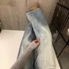 Recomendado para auto-retención ~ Jeans rectos holgados lavados estilo retro americano para mujer, pantalones de pierna ancha drapeados