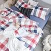Juego de Funda de Edredón Lavado de Algodón Puro de Cuatro Piezas Cuadros Japoneses Estilo Escandinavo Sábana de Algodón Puro Juego de Cama de Tres Piezas
