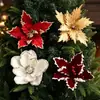 Decoraciones navideñas transfronterizas, ramas de flores rojas artificiales, adornos para árbol de Navidad, flores de terciopelo, decoraciones para ambiente de fiesta