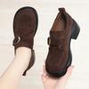 Zapatos de Velcro para Mujer Dropshipping, Zapatos Pequeños de Cuero Retro, Zapatos de Mujer Otoño e Invierno, Tacones Gruesos, Suelas Suaves, Birkenstocks