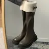 Botas largas de mujer estilo francés, gruesas y con suela gruesa, forradas de polar, color café, adelgazantes, nuevas botas vintage Otoño-Invierno 2026 para mujeres bajitas