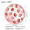 Suministros para Fiesta Temática de Fresas Decoración de Cumpleaños Globos Plato de Picnic Plato para Pastel Decoración de Mesa de Postres para Niños Vajilla