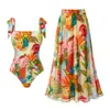 Conjunto de traje de baño con estampado floral transfronterizo, traje de baño de una pieza para vacaciones en la playa, traje de baño de dos piezas para mujer, estilo europeo y americano, novedad, en stock