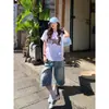 Jeans Cropped Azul Claro de Perna Larga Estilo Americano para Mulheres, Tendência Versátil para Primavera e Verão, Novos Shorts Retos Soltos Emagrecedores