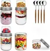 Taza de vidrio de doble capa para avena nocturna, tarro sellado para yogur, vaso portátil para ensalada con tapa, taza de desayuno con cuchara