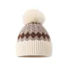Gorro de punto jacquard estilo americano transfronterizo, gorro de pompón protector para orejas estilo coreano para niños mayores, gorro de lana cálido para niños de comercio exterior
