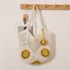 Bolsa de Algodón Tejido Hueco de Gran Capacidad Casual, Nueva Versátil Bolsa de Paja con Cara Sonriente Linda, Bolsa de Playa para Vacaciones en la Costa