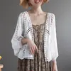 Cardigã de tricô vazado feminino para primavera e verão, peça externa fina, blusa de renda, camisa de proteção solar, camisa para ar condicionado, xale versátil