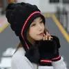 Gorro de Invierno para Mujer con Forro de Lana de Conejo, Gorro de Punto Cálido de Lana, Gorro de Moda Engrosado con Pompones y Protección para las Orejas, Boina