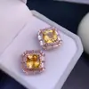Venda Direta da Fábrica Brincos de Citrino Natural Prata 925 Banhada a Ouro com Pedra Lapidada 9*9mm Citrino Natural Puro da Sorte