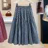 Falda de Verano para Mujer Tallas Grandes Nuevo Estilo MM Gordita Estilo Coreano Irregular Patchwork Cuadros Cubre Imperfecciones Adelgazante Dobladillo Grande