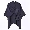 Nova Capa Quente Feminina Outono e Inverno, Simples Dupla Face Cor Sólida Bainha Dividida Outerwear Falso Caxemira com Xale de Amarrar Amazon