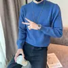 Prendas de punto de otoño, nuevas, de color liso, informales, para hombre, finas, ajustadas, con cuello medio-alto, estilo coreano juvenil.