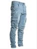 2025 Transfronterizo Europeo y Americano Nuevo Jeans para Hombre Ropa de Trabajo Multibolsillos Ajustado Elástico Bolsillo Lateral Pantalones Skinny