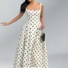 Vestido elegante com suspensório 2026 roupas femininas transfronteiriças europeias e americanas casual poá francês retrô vestido longo