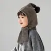 Conjunto de Chapéu e Cachecol Infantil para Outono e Inverno, Chapéu de Lã Quente com Abas de Orelha Versátil e Estiloso para Bebês Meninas