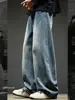Jeans retro americanos de moda para hombre, pantalones rectos lavados de otoño con pernera ancha, pantalones de trabajo casuales holgados.