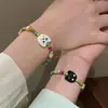 Pulseira de Miçangas Coloridas de Gatinho Fofo com Coração Pulseira Infantil Fofa Cabeça de Gato Preto e Branco Pulseira para Melhores Amigos Casal