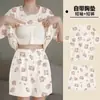 Pijama de Verano con Almohadillas para el Pecho para Mujer, Delgado de Celebridad de Internet de Manga Corta y Pantalones Cortos, Dibujos Animados Lindo Popular para Estudiante Femenina Ropa de Casa