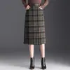 Elegante Falda de Lana para Mujer Otoño e Invierno 2024 Nueva Cintura Alta Ajustada Cadera Falda Cuadros Moda Dividida Falda de Un Paso