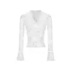 Diseño de Estilo Puro Deseo Camisa Base de Encaje Blanco Manga Larga Camiseta para Mujer Otoño e Invierno Top Interior Moda Chica Caliente