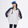 Sudadera con capucha de punto a rayas de bloques de color americano para hombre y mujer, estilo nuevo, estilo universitario, holgada, deportiva, casual, con cuello alto, chaqueta moderna